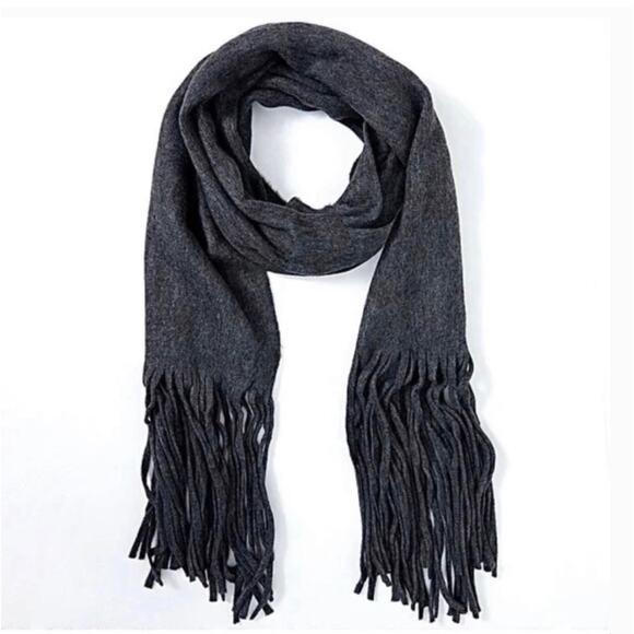 Lucky Brand Solid Brushed Scarf NWT Gray Classic Knit Scarf with Tassels - Picture 1 of 6